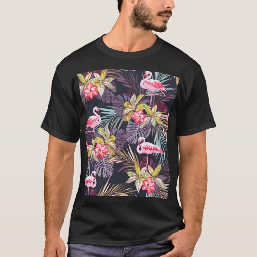 Flamingo Tropical：夏の継ぎ目のないパターン Tシャツ (正面)