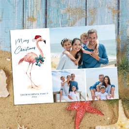 Flamingo Tropical Beach Christmas Photo シーズンカード