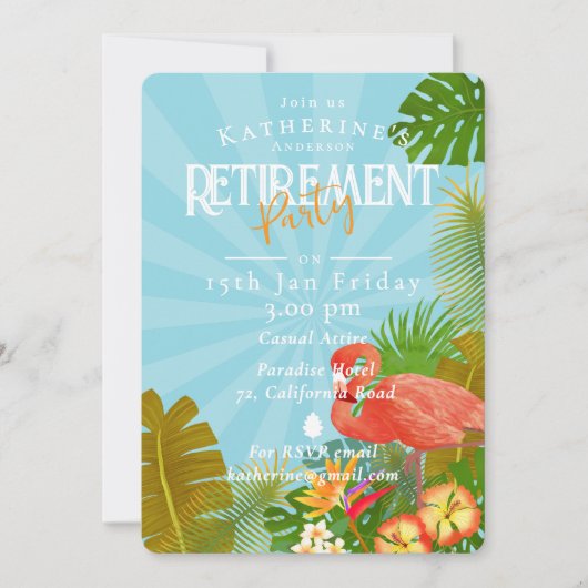Flamingo Tropical Blue Retirement  招待状 (正面)