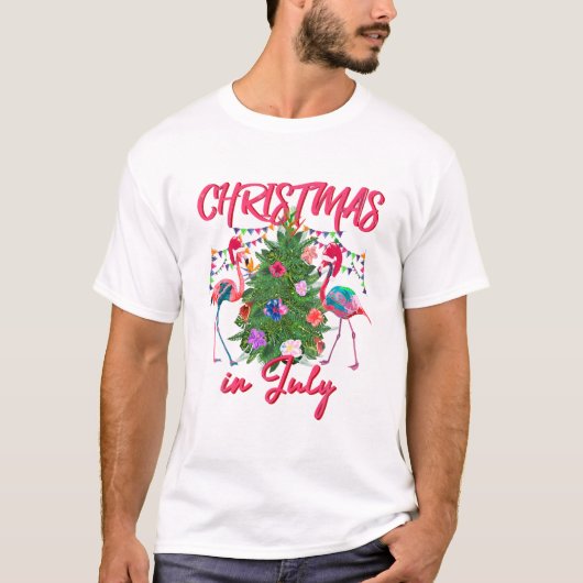Flamingo Tropical Christmas Tシャツ (正面)