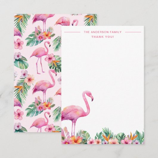 Flamingo Tropical Family Thank You Flat Card サンキューカード (正面/裏面)