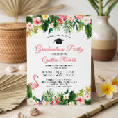 Flamingo Tropical Leaves Floral Graduation Party 招待状
