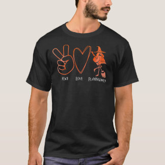 Flamingo Tropical Peace Love Flamingoween Orange F Tシャツ