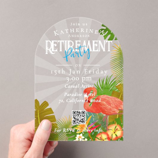 Flamingo Tropical Retirement アクリル招待状 (インサイチュ (ポータブル))