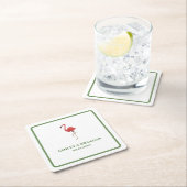 Flamingo Tropics Beach Coastal Retro Wedding スクエアペーパーコースター (インサイチュ)