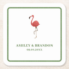 Flamingo Tropics Beach Coastal Retro Wedding スクエアペーパーコースター