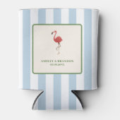 Flamingo Tropics Beach Coastal Retro Wedding 缶クーラー (正面)