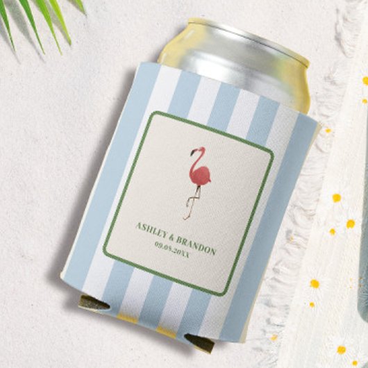 Flamingo Tropics Beach Coastal Retro Wedding 缶クーラー