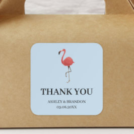 Flamingo Tropics Blue and Pink Wedding Thank You スクエアシール