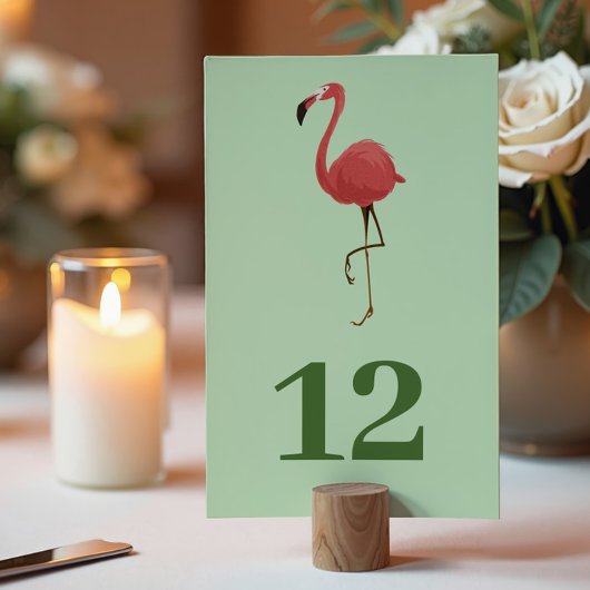 Flamingo Tropics Coastal Green Beach Wedding テーブルナンバー