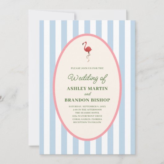 Flamingo Tropics Modern Coastal Island Wedding  招待状 (正面)