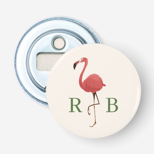 Flamingo Tropics Wedding Favor, Monogram 栓抜き (正面)