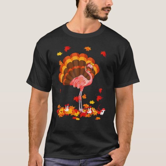 Flamingo Turkey Cute Flamingo Turkey Fall Leaf Tha Tシャツ (正面)