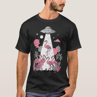 Flamingo Ufo Alien Abduction Illustration Sci-Fi A Tシャツ