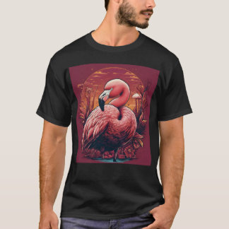 Flamingo Under a Sunset Glow   Tシャツ