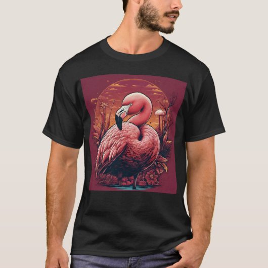 Flamingo Under a Sunset Glow   Tシャツ (正面)