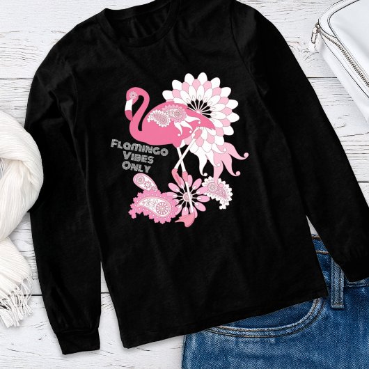 Flamingo Vibes Only - Paisley Pink Flamingo トライブレンドＴシャツ
