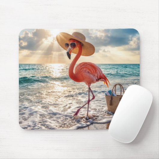 Flamingo Walking In Ocean Surf マウスパッド (マウス)