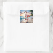 Flamingo Wearing Winter Boots and Scarf スクエアシール (バッグ)