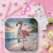 Flamingo Wearing Winter Boots and Scarf ペーパープレート (パーティー)