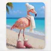 Flamingo Wearing Winter Scarf and Boots マウスパッド (正面)