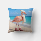 Flamingo Wearing Winter Scarf and Hat クッション (裏面)