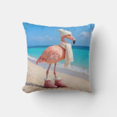 Flamingo Wearing Winter Scarf and Hat クッション (正面)