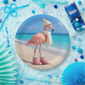 Flamingo Wearing Winter Scarf and Hat ペーパープレート (パーティー)