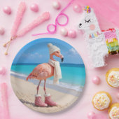 Flamingo Wearing Winter Scarf and Hat ペーパープレート (パーティー)