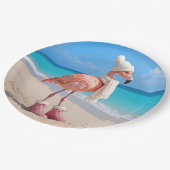 Flamingo Wearing Winter Scarf and Hat ペーパープレート (アングル)