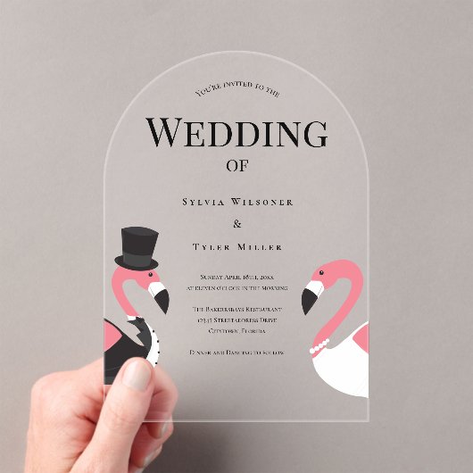 Flamingo Wedding アクリル招待状 (インサイチュ (ポータブル))