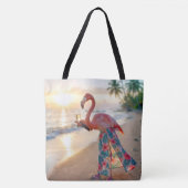 Flamingo With Champagne On a Beach トートバッグ (正面)