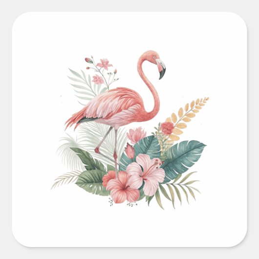 Flamingo With Flowers スクエアシール (正面)