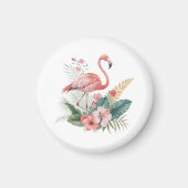 Flamingo With Flowers マグネット (正面)