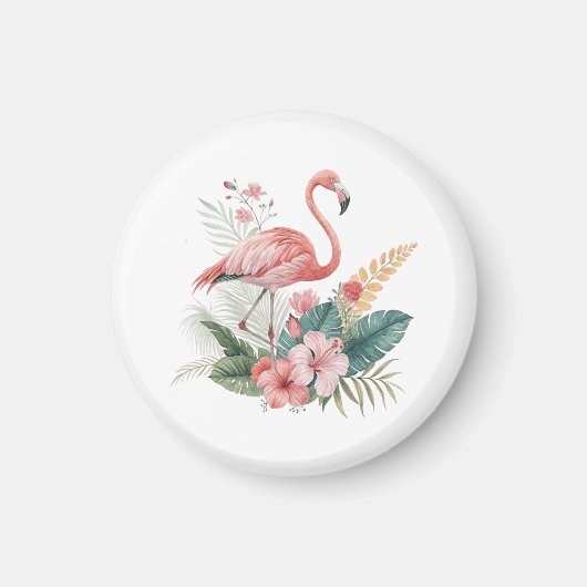 Flamingo With Flowers マグネット (正面)