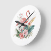 Flamingo With Flowers ラウンド壁時計 (傾斜)