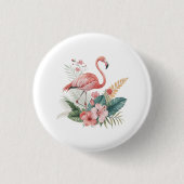 Flamingo With Flowers 缶バッジ (正面)