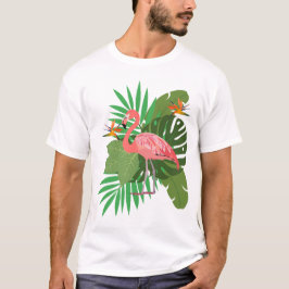 Flamingo with leaves tシャツ