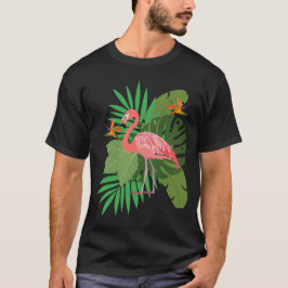 Flamingo with leaves tシャツ