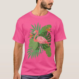 Flamingo with leaves tシャツ
