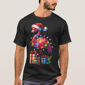 Flamingo With Santa Hat Christmas Tropicalクリスマス Tシャツ