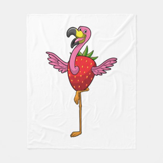 Flamingo with Strawberry フリースブランケット (正面)