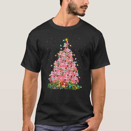 Flamingo  Xmas Lights Santa Flamingo Christmas Tre Tシャツ (正面)