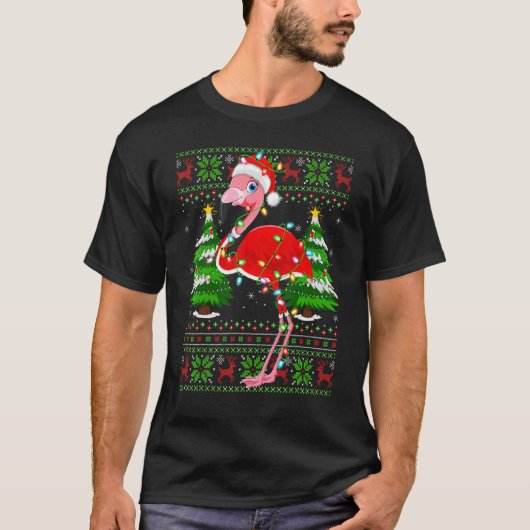 Flamingo Xmas Lights Ugly Santa Flamingo Christma Tシャツ (正面)