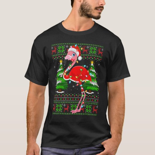 Flamingo  Xmas Lights Ugly Santa Flamingo Christma Tシャツ (正面)