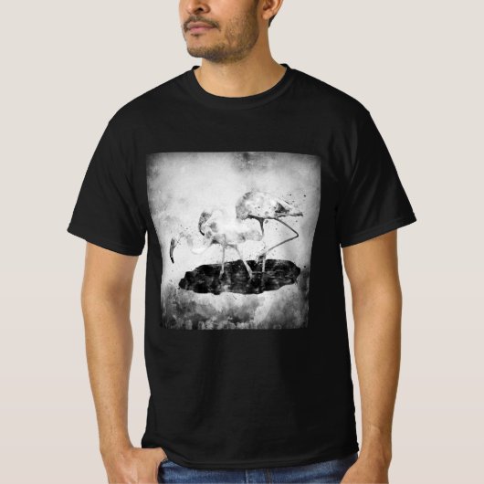 Flamingos白黒の水色 Tシャツ (正面)