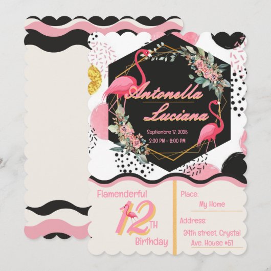 Flamingo's Birthday Invitation シーズンカード (正面/裏面)