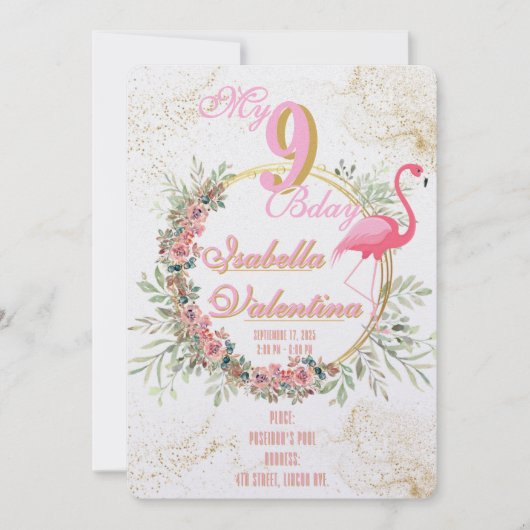 Flamingo's Birthday Invitation Template シーズンカード (正面)