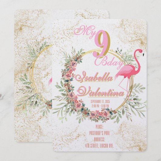 Flamingo's Birthday Invitation Template シーズンカード (正面/裏面)