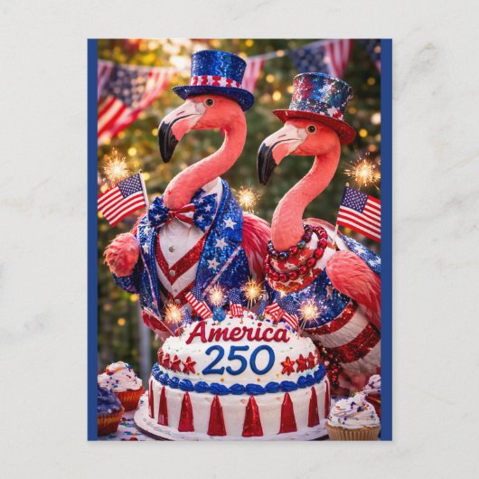 Flamingos Happy 250th Birthday America July 4th ポストカード (正面)